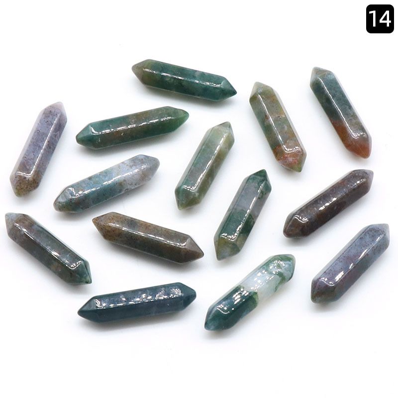 1063-Pedra semi-preciosa de cristal natural de duas cabeças pontiaguda superfície de corte de cone hexagonal pequeno pilar 8X31mm acessórios DIY