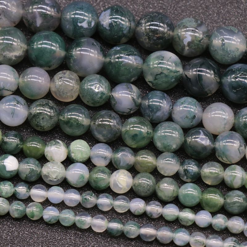 198-MossAgateA grau de ágata aquática contas redondas contas soltas DIY bijuterias acessórios pulseira material