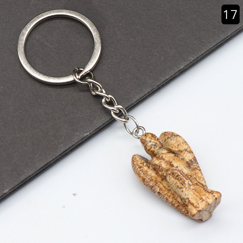 Chaveiro de anjo gravado em pedra de ágata de cristal natural, pingente de bolsa de celular de anjo da guarda.