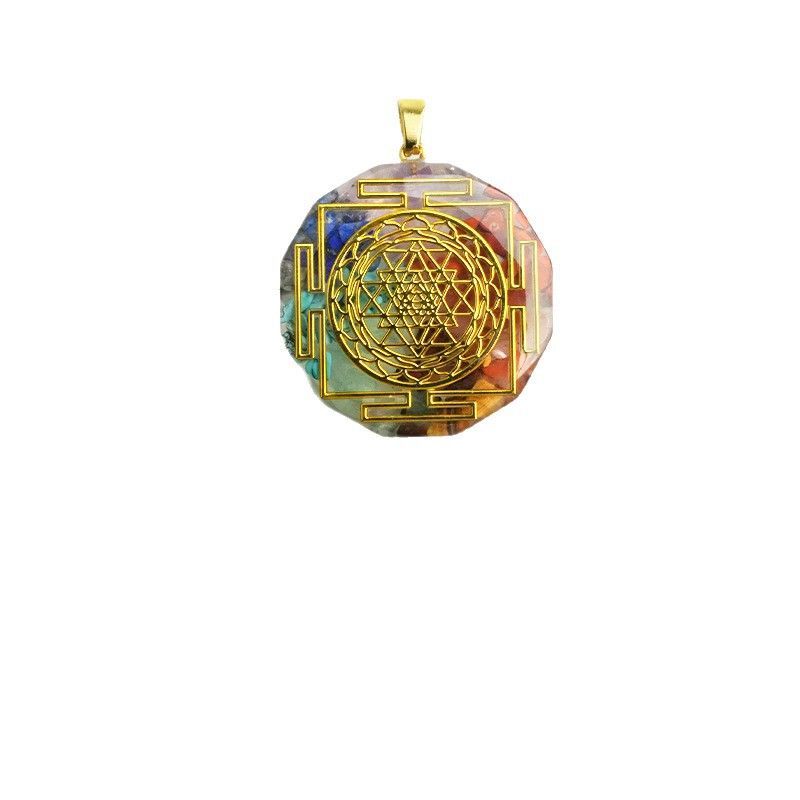 2324-Colar de pedra colorida hexagonal, pingente de pedra natural envolto em cola de resina