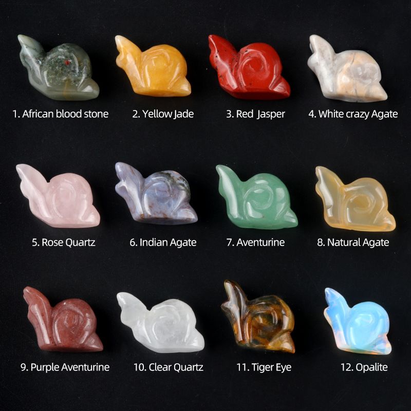 1686-1Em caracol, mini paisagismo de pedra de ágata de cristal gravado pequeno animal ornamento de caracol de pedra semipreciosa