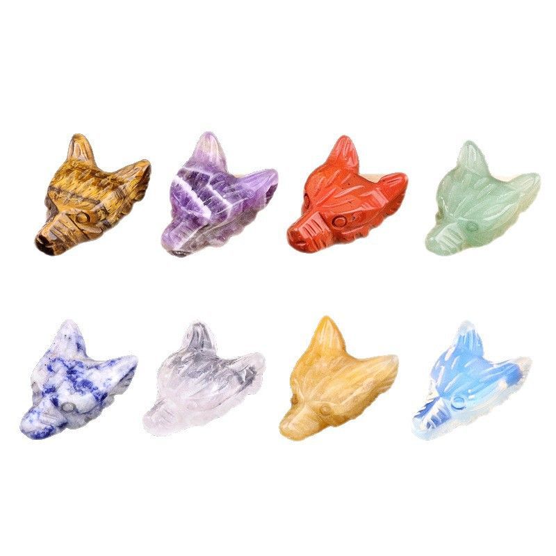 Cristal natural pedra semipreciosa escultura cabeça de lobo 12pcs caixa de cor animal estátua artesanato pequeno ornamento