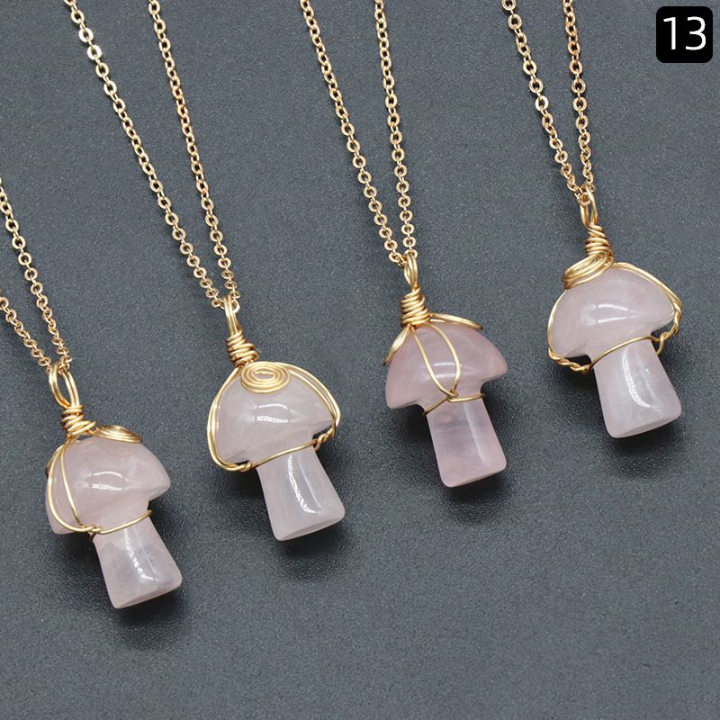 1507-Pedra de cristal natural 20mm pequeno cogumelo enrolamento pingente DIY pingente
