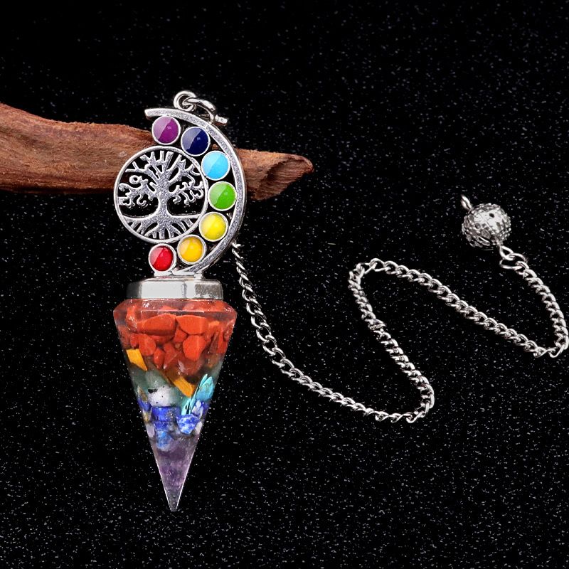 2145-Nova Árvore Colorida da Vida Resina De Cascalho De Cristal Hexagonal Cone Pêndulo Yoga Ornamento De Meditação