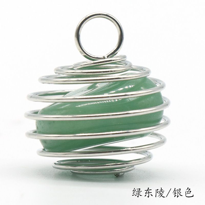 1069-Pingente de mola de enrolamento de fio de cobre de pedra semipreciosa de cristal natural, ágata verde Colar de ametista de cristal em pó Dongling