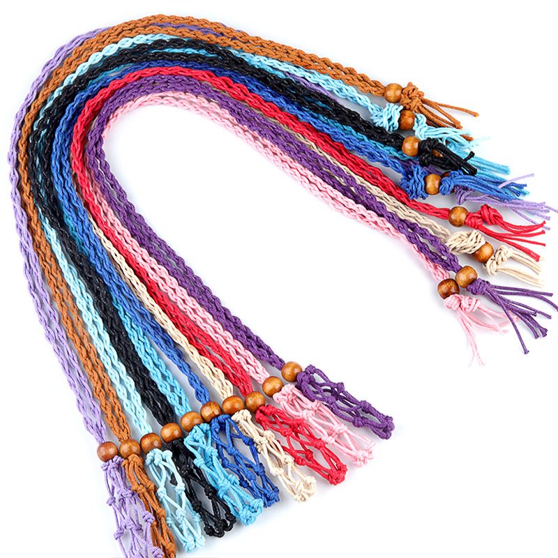 6107-Transfronteiriço tecido mesh bolso colar pingente ajustável retrátil artesanal suporte de malha retro corda ametista pedra bruta