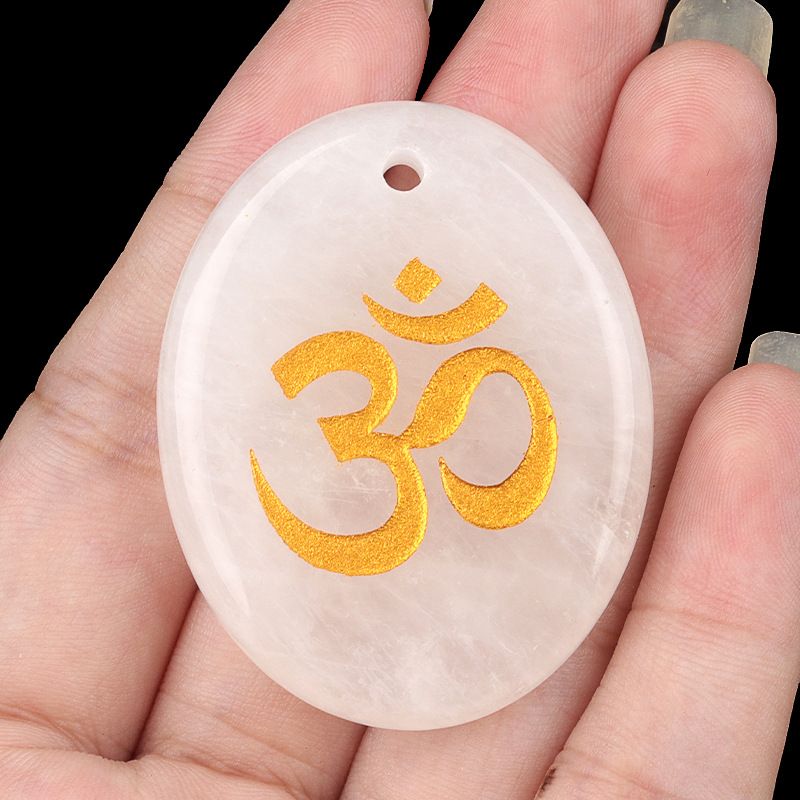 2338-Letras de ágata de cristal natural OM símbolo palma pedra yoga runa DIY chaveiro pingente acessórios