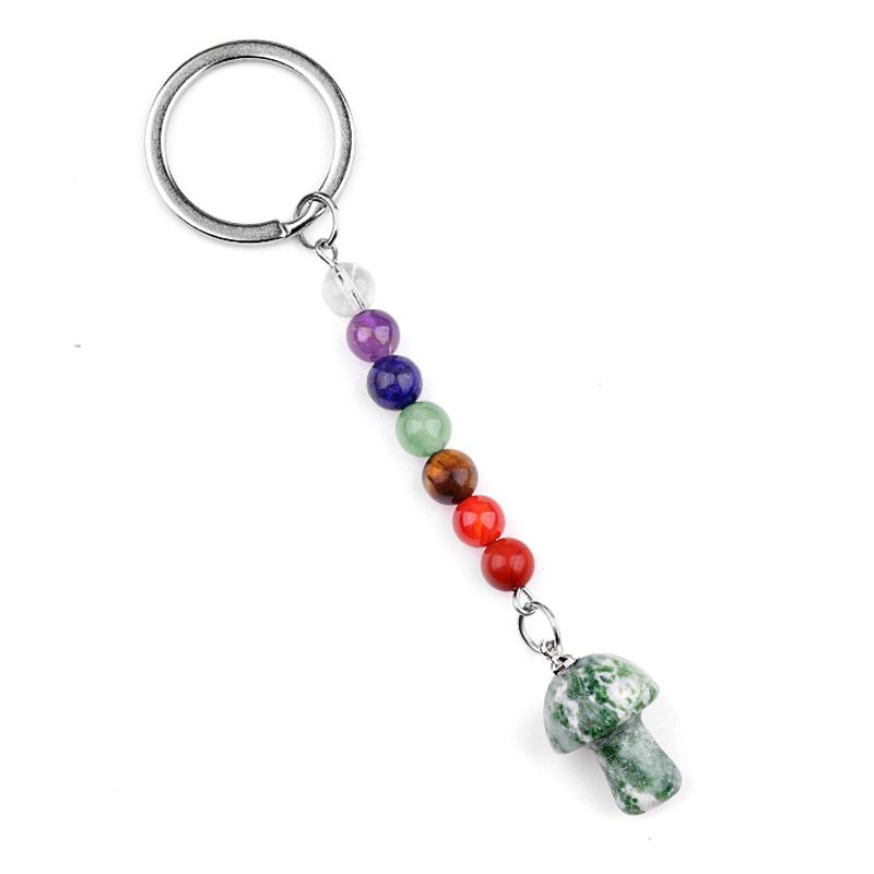 1469-Chave pingente de cristal natural colorido pedra 2cm cogumelo chaveiro saco acessórios presente atacado