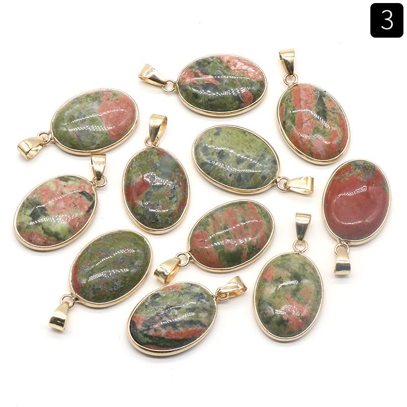 1430-Pingente de bainha oval de cristal de ágata natural, colar de cobre com meia face em forma de ovo
