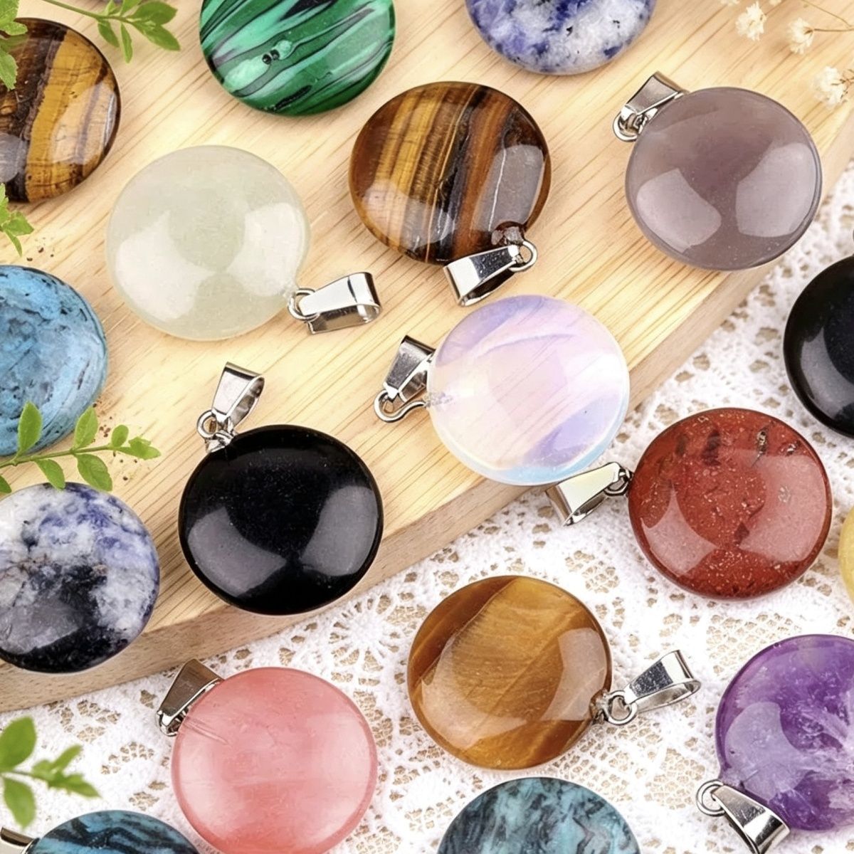 1821-20Mm cristal ágata jade redondo pingente plano, pingente de disco de pedra semipreciosa acessórios de jóias DIY