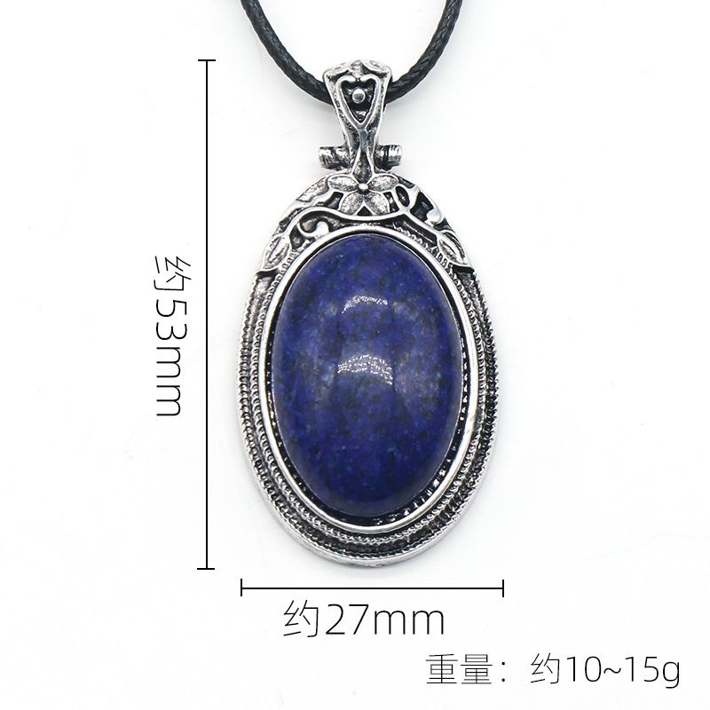 1334-Pingente de pedra natural incrustado em liga de ágata de cristal incrustado colar de pedra oval