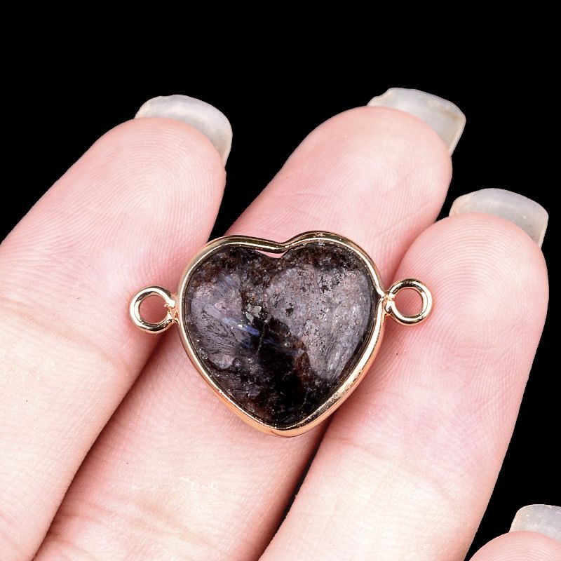 2026-15Mm conector de bainha de amor, pedra semi-preciosa natural amor duplo orifício de suspensão acessórios de jóias DIY