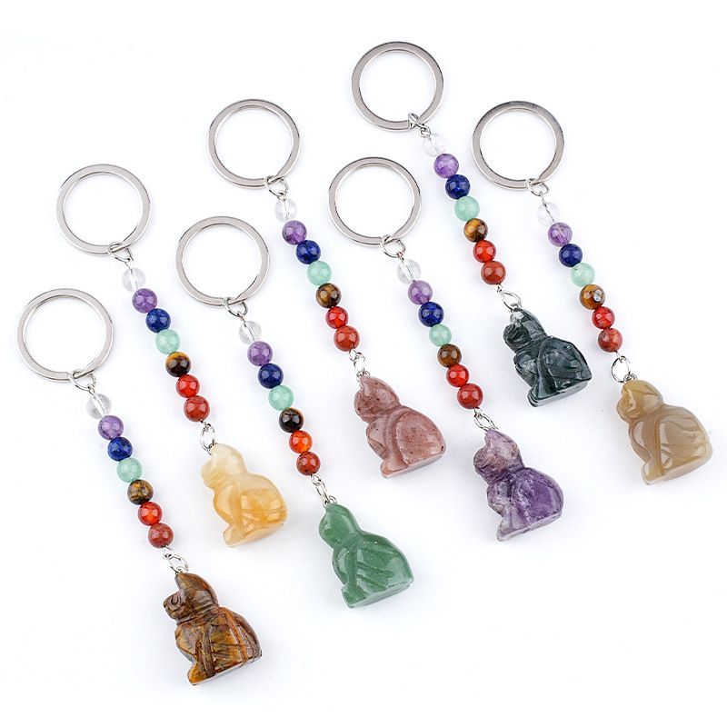 1956 Pingente de gatinho de pedra natural chakra colorido cordão de cristal ágata gravado pingente de gatinho