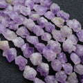 Pedra áspera de cristal único de ametista orifício reto contas soltas, orifício vertical dentes de ametista de lavanda, flores de ametista