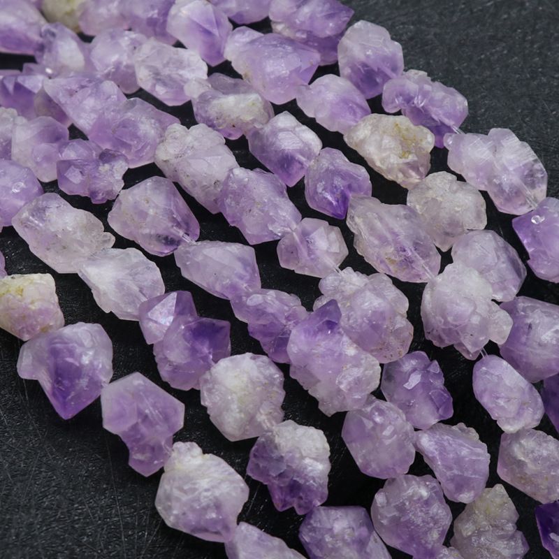 Pedra áspera de cristal único de ametista orifício reto contas soltas, orifício vertical dentes de ametista de lavanda, flores de ametista