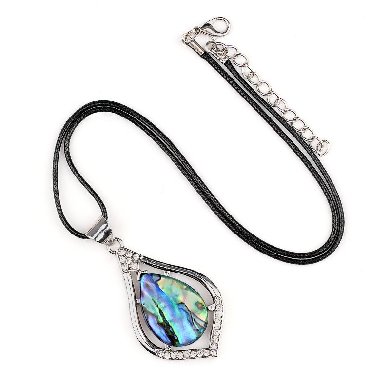 Pingente de gota de água de cabeça de pedra semipreciosa de cristal natural, liga incrustada de pedra preciosa, colar de pingente DIY de concha de abalone.