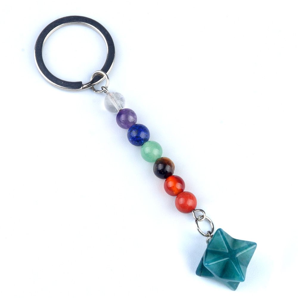 1937-Pedra colorida de cristal natural ágata Kaba chaveiro estrela, pingente de hexagrama tridimensional Merkaba.