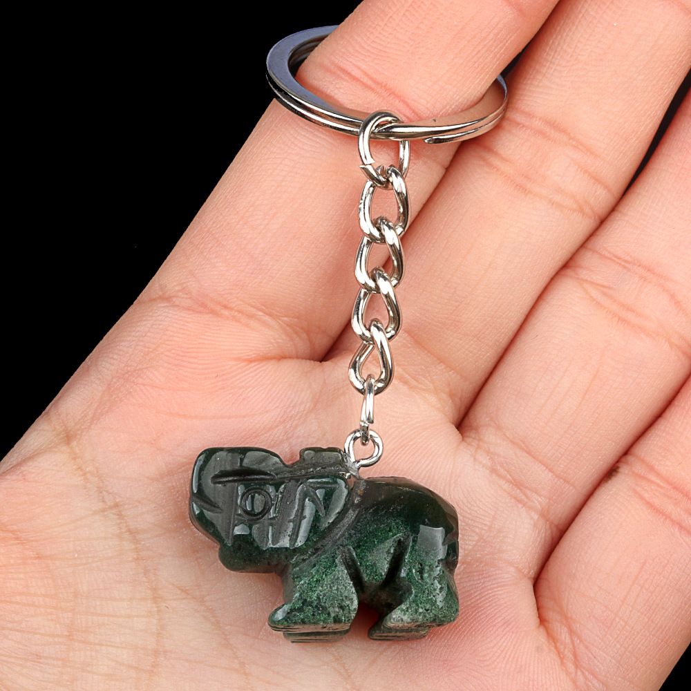 Pingente de chaveiro de elefante de cristal natural de ágata de escultura de pedra de elefante