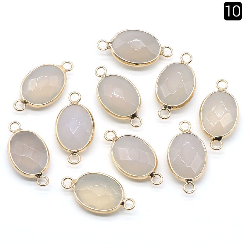 1379-Pingente de seção de bainha oval de ágata de cristal natural colar colar de furo duplo acessórios pulseira módulo