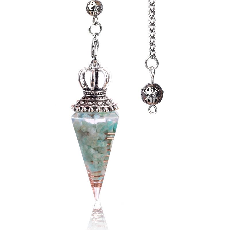 1645-Pêndulo de alma, pêndulo de resina de cascalho cristal, pêndulo de chakra cônico hexagonal