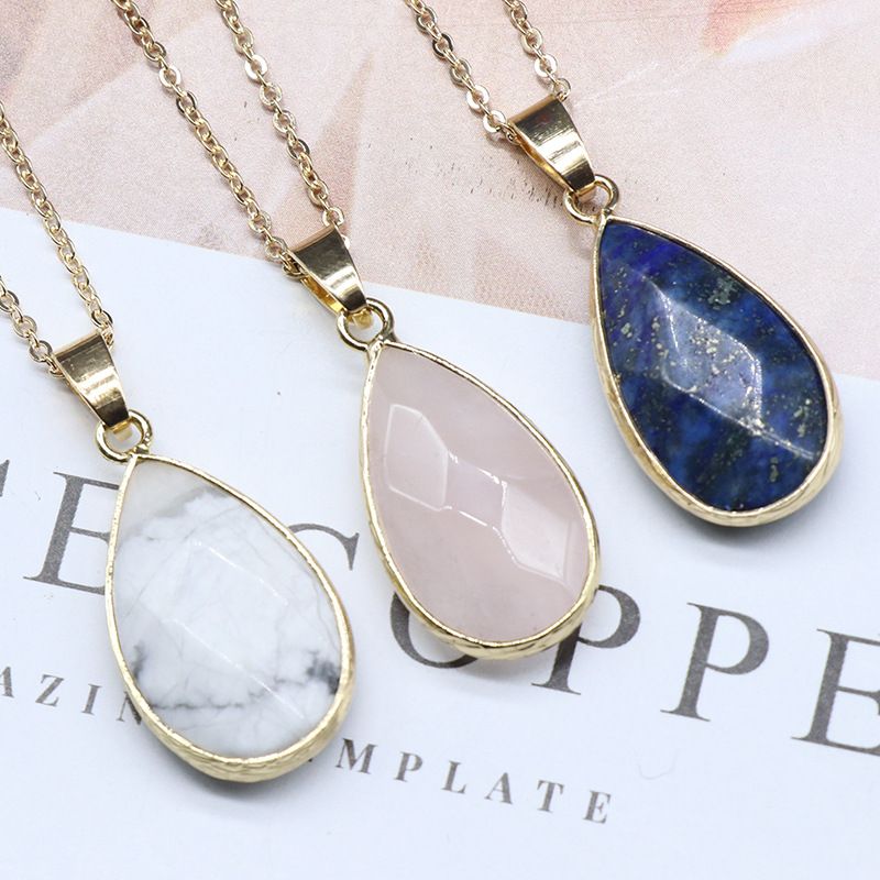 Pingente de bainha de corte de gota de água de jade de ágata de cristal natural, colar de gota de água de lápis-lazúli de cristal de pedra de olho de tigre
