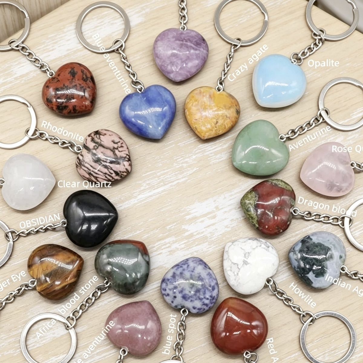 Pedra de ágata de cristal natural 30mm chaveiro do amor, pingente em forma de coração DIY caixa de presente acessórios de jóias