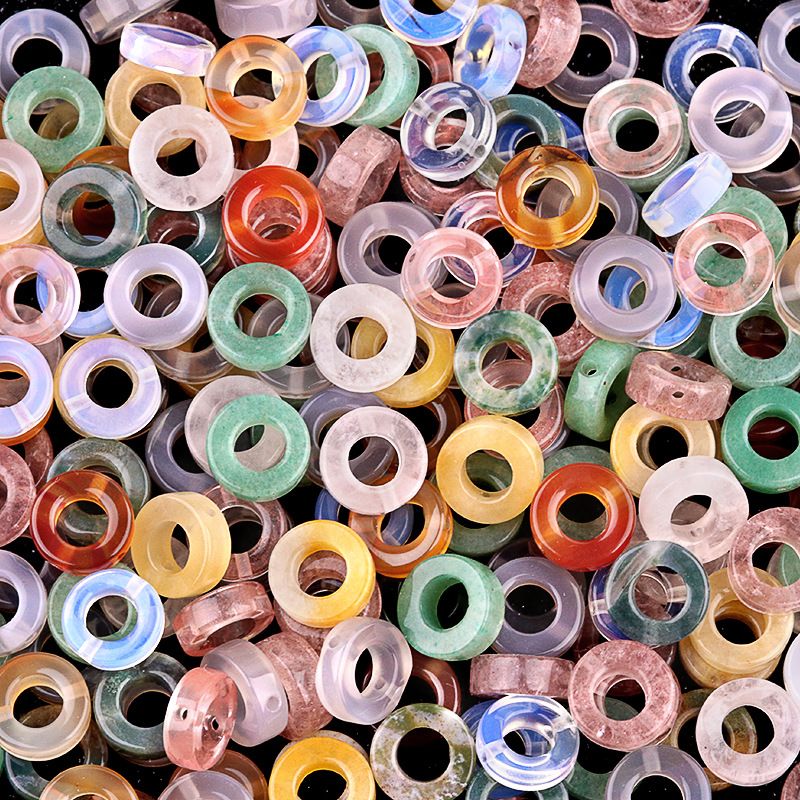 2053-Pedra de cristal natural ágata círculo oco contas soltas Pingente DIY colar pulseira acessórios contas