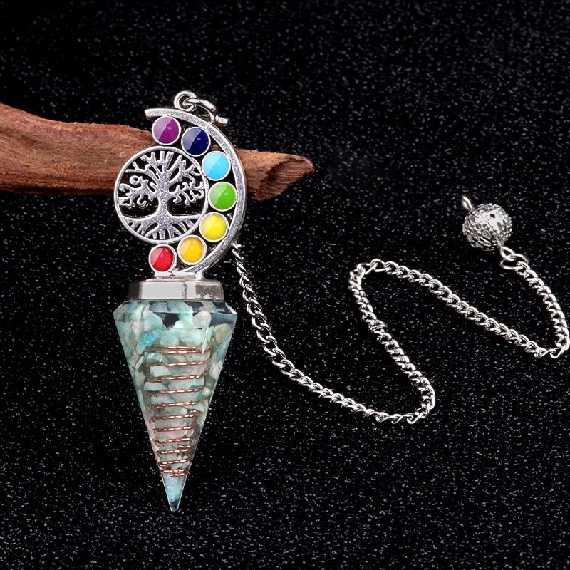 2145-Nova Árvore Colorida da Vida Resina De Cascalho De Cristal Hexagonal Cone Pêndulo Yoga Ornamento De Meditação