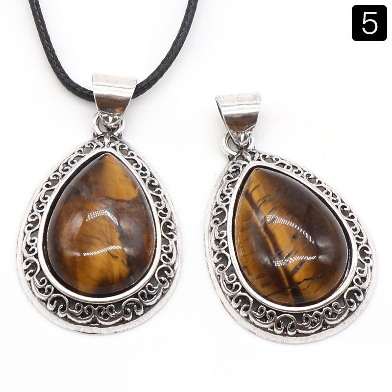 1185-Pingente de gota de água de pedra semipreciosa de ágata de cristal, liga incrustada, colar de concha de abalone lápis-lazúli
