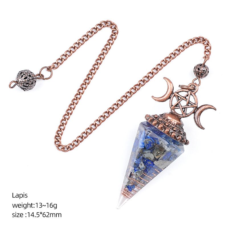 Pingente de pêndulo de cristal natural Triatlo vermelho antigo Hexagonal Cone Yoga Meditação Pêndulo de resina de frequência ajustável