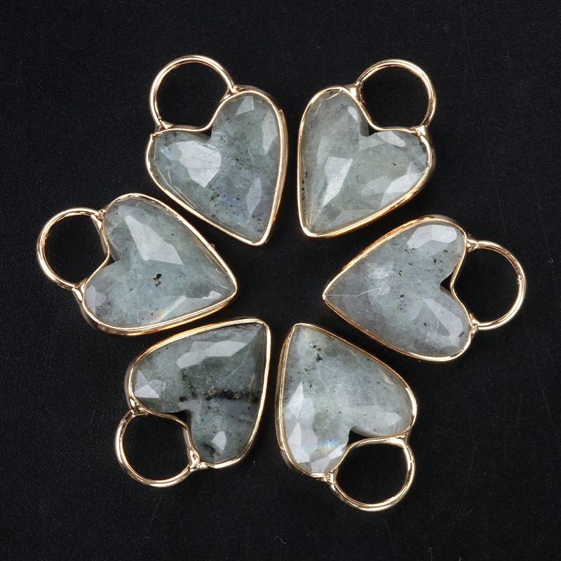 1729-18Mm pingente de bainha de amor de ametista, pingente de coração de pêssego de cristal natural colar de clavícula em forma de coração DIY