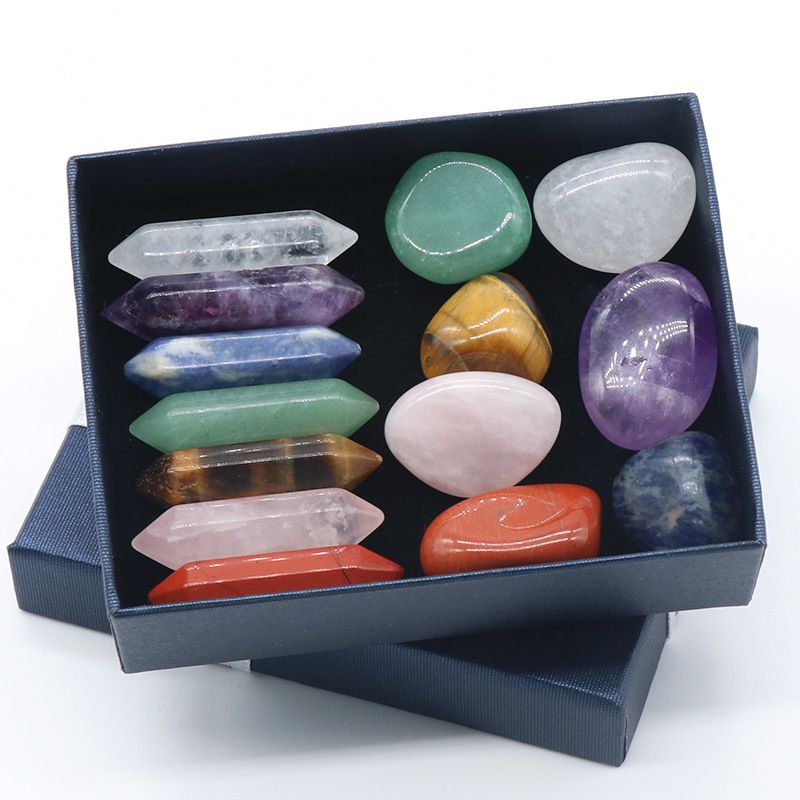 1077-Conjunto coluna hexagonal ponta dupla 7 peças irregular 7 peças conjunto caixa de presente
