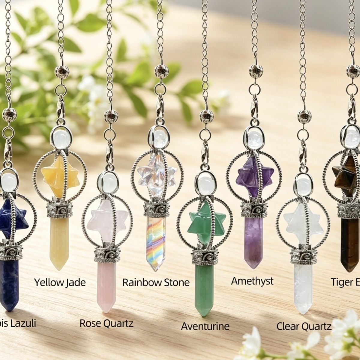 1490-Pó branco natural ametista Kabbah estrela cetro pêndulo, Kabbah mel grande satélite hexagonal pilar pingente de cristal