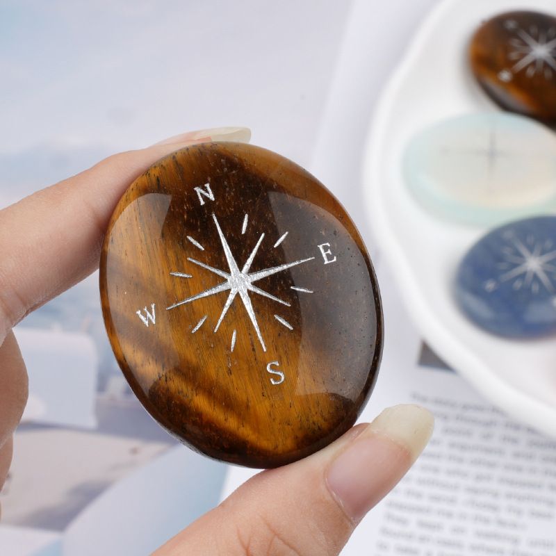 Cristal natural ágata pedra bússola estrela bússola palma pedra jogo peça de mão criativo cura artesanato pedra