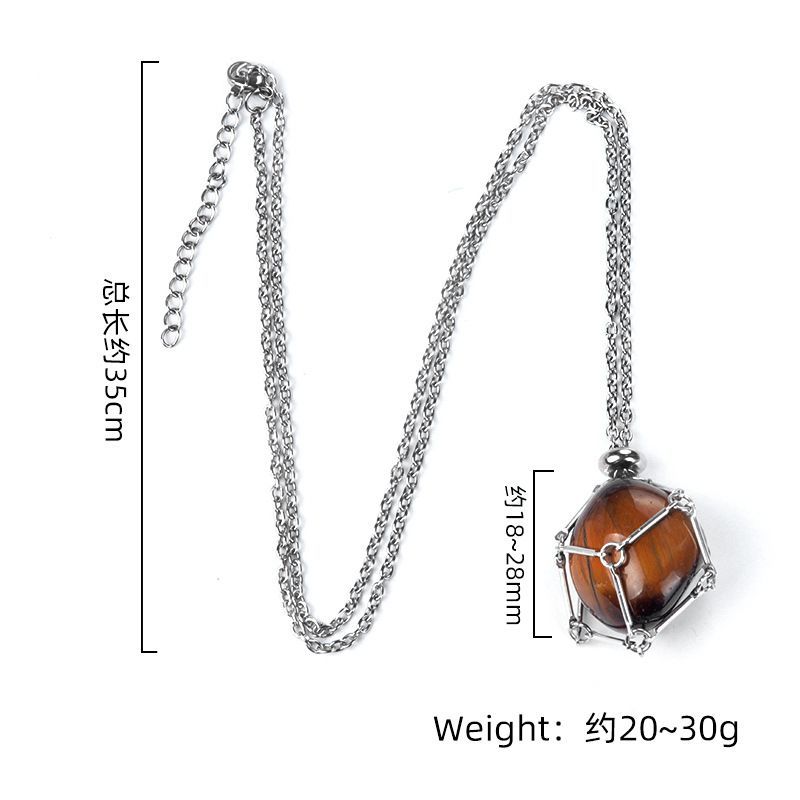 1745-Cadeia de Aço Inoxidável Irregular Rolling Stone Colar, Cadeia Handmade Ametista Metal Bamboo Mesh Pocket Colar
