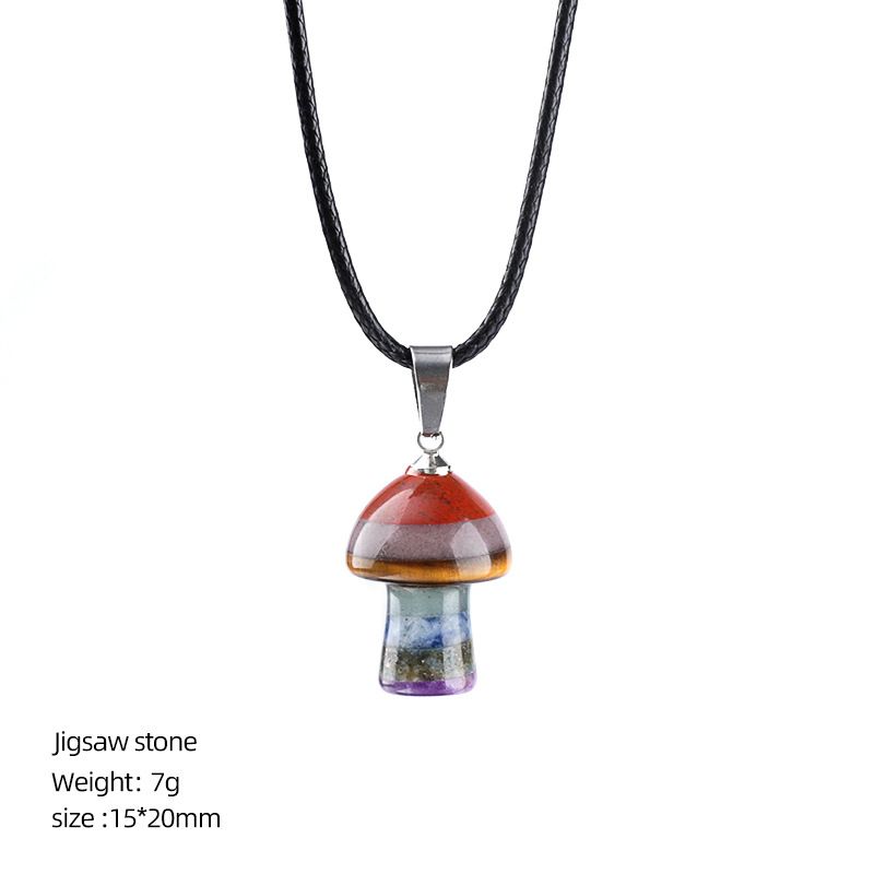 Pingente de cogumelo de cristal natural colorido Chakra de emenda de pedra preciosa de ágata de sete cores pequeno colar de cogumelo
