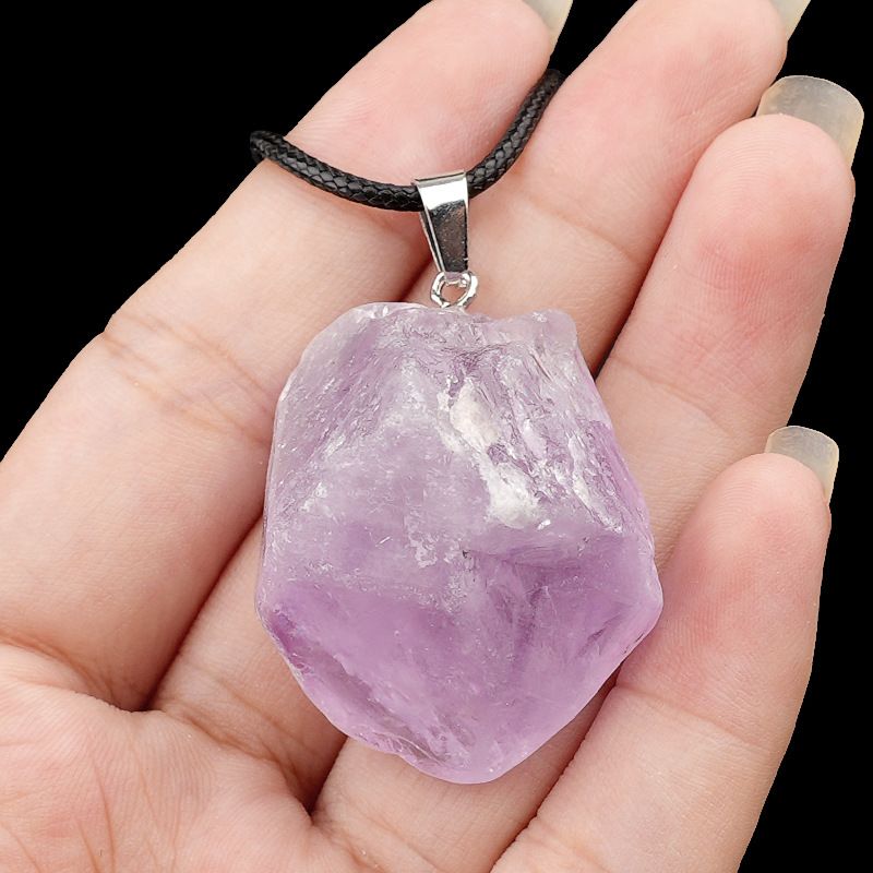499-Pingente de pedra áspera de cristal natural ametista rosa amarelo branco colar de pedra áspera pingente de joias
