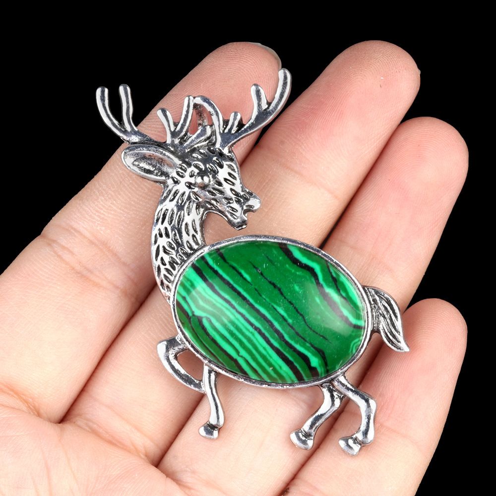 1934-Pingente de broche de alce de pedra semipreciosa incrustada em liga de cristal natural Alfinete de moda europeu e americano