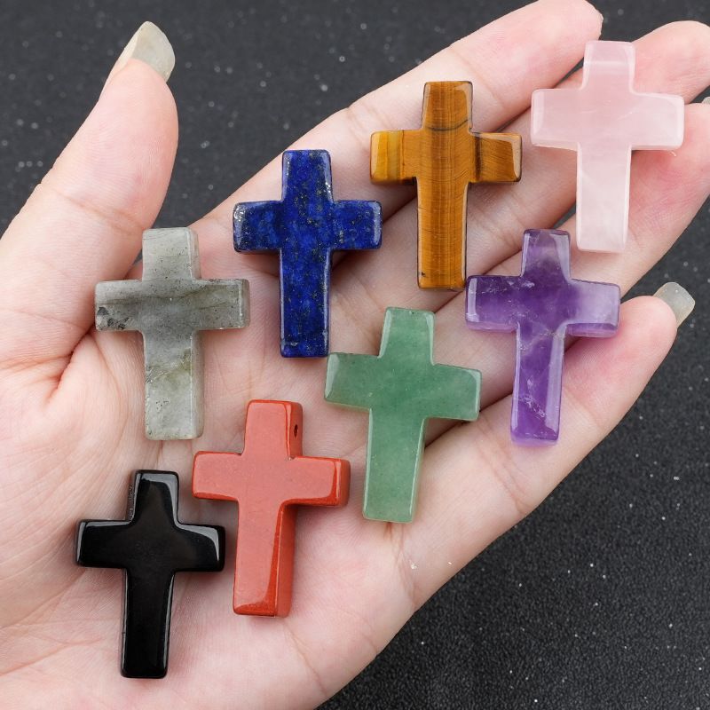Pó de pedra natural de cristal cruz pingente pingente colar de jóias DIY acessórios