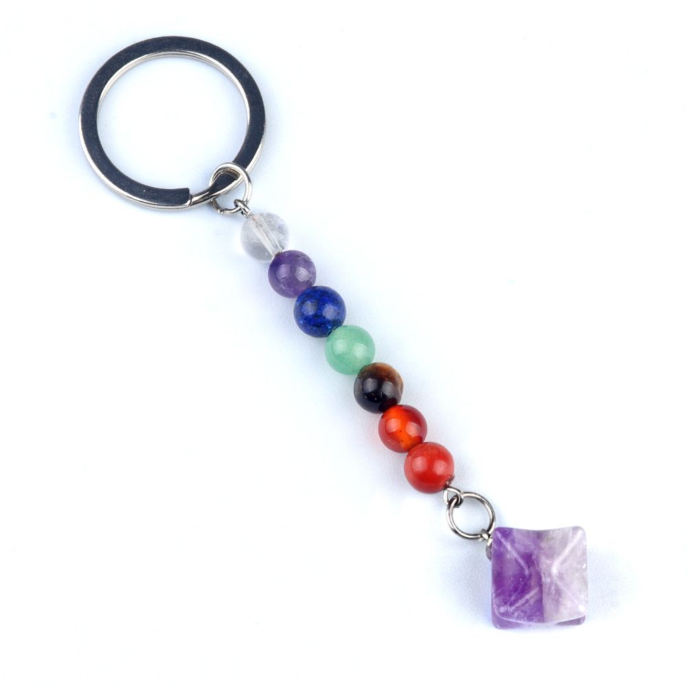 1937-Pedra colorida de cristal natural ágata Kaba chaveiro estrela, pingente de hexagrama tridimensional Merkaba.