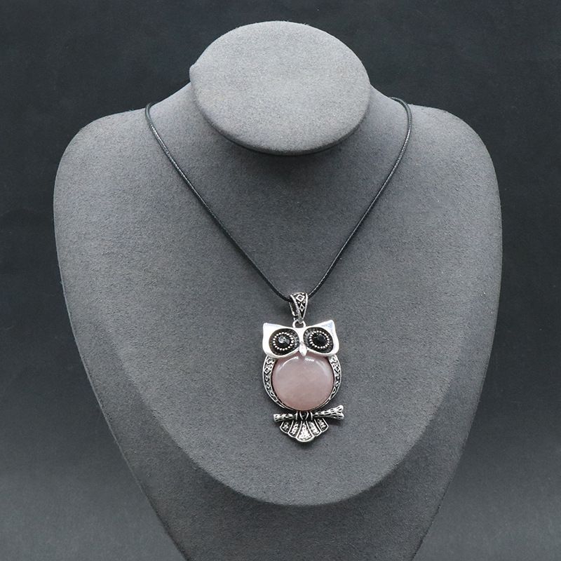 1545-Gem Coruja conjunto de gemas colar coruja, ágata de cristal semi-precioso multi-colorido pingente coruja