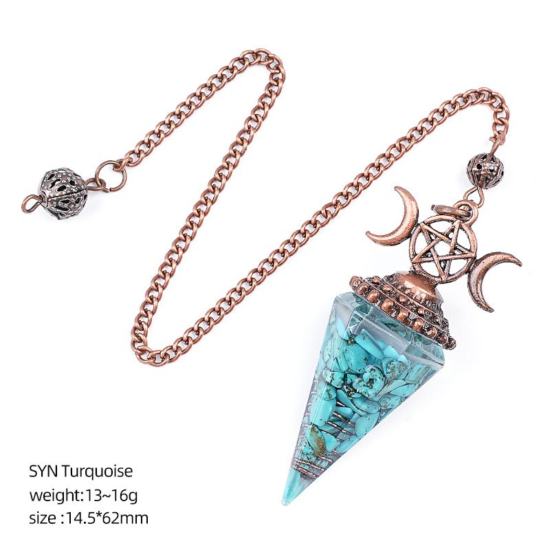 Pingente de pêndulo de cristal natural Triatlo vermelho antigo Hexagonal Cone Yoga Meditação Pêndulo de resina de frequência ajustável