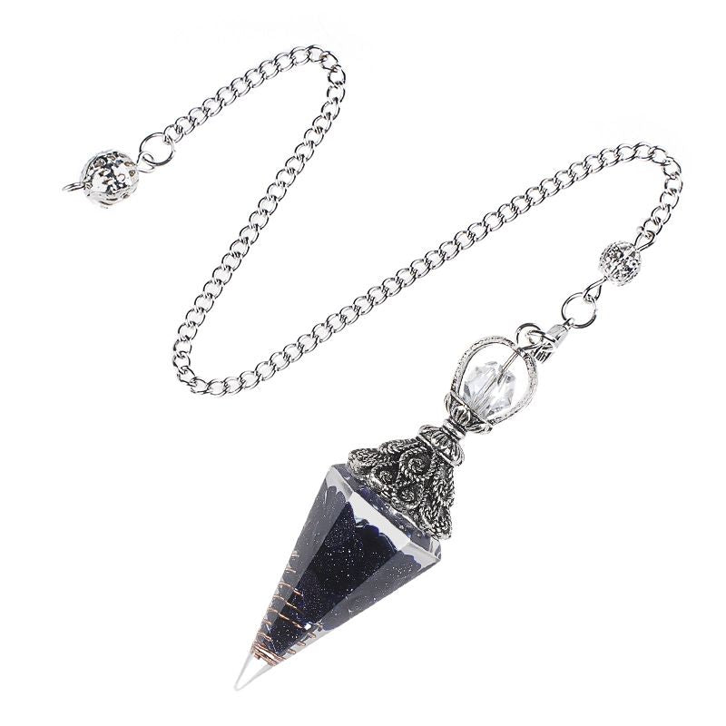 Pêndulo de cristal natural Pêndulo de resina de cone hexagonal de prata antiga envolto em epóxi