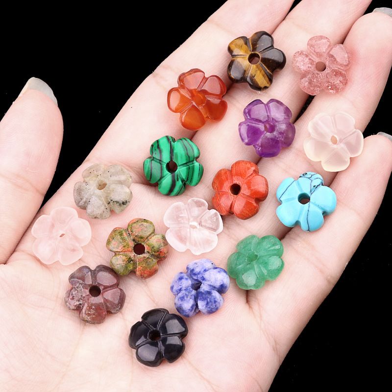2057-Ágata de ametista natural 14mm flor de ameixa contas soltas DIY pulseira de flor frisada colar acessórios