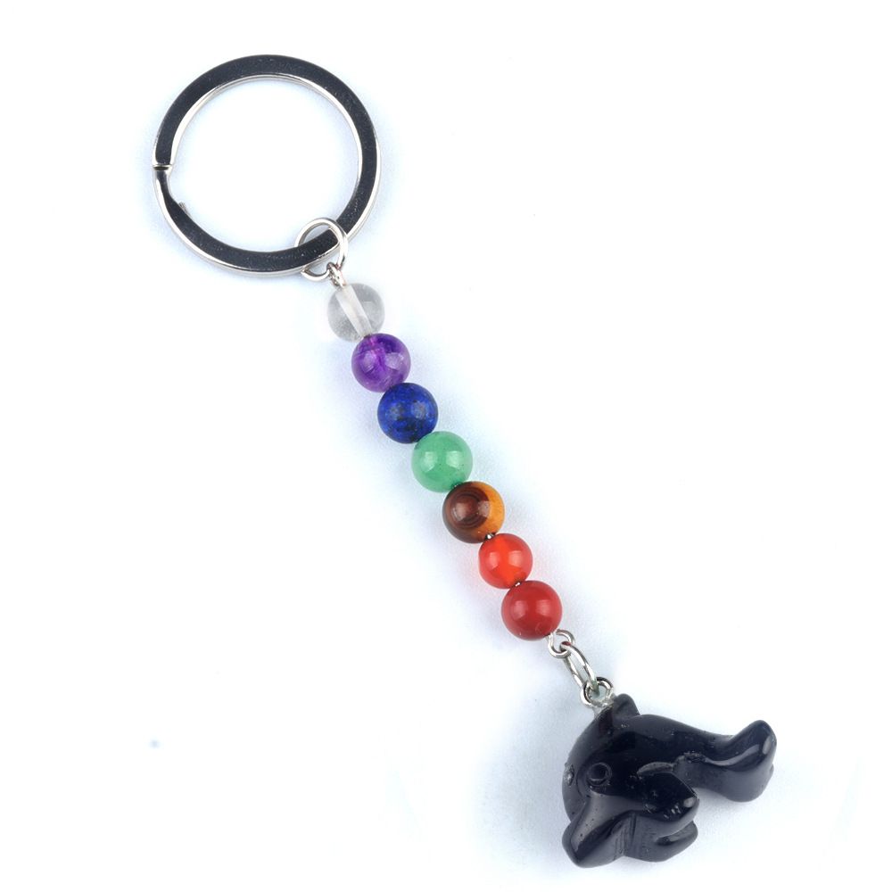1957-Chaveiro de golfinho de pedra de cristal colorido, pingente de jóias de chakra, pingente de chaveiro de animal pequeno