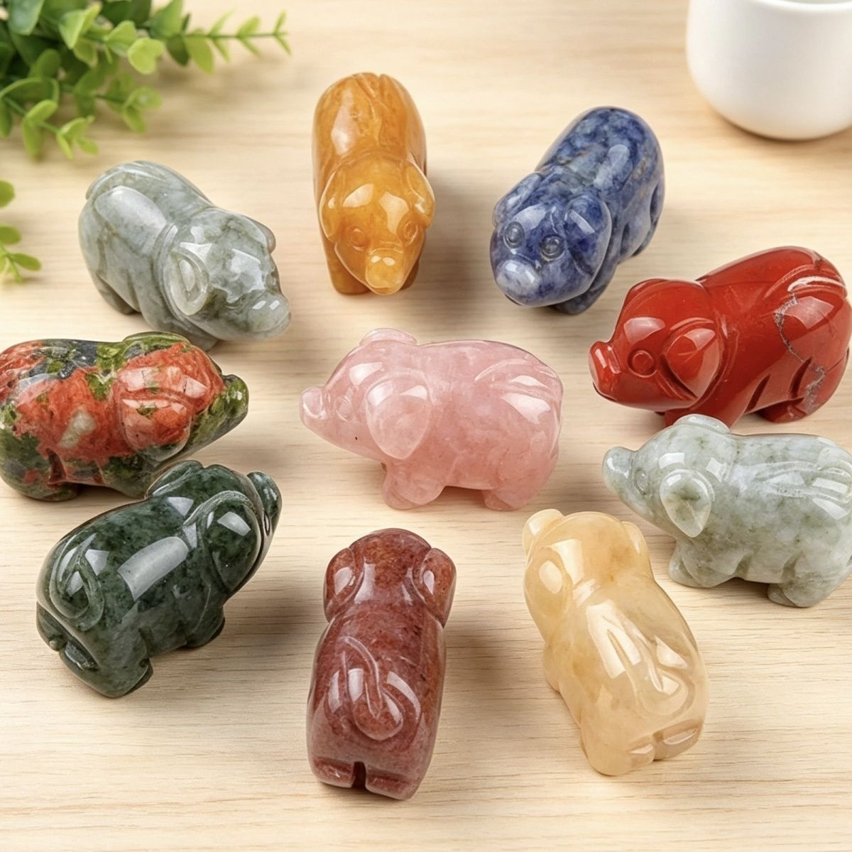 1794-1Em pedra de ágata de cristal natural de leitão gravado mini enfeite artesanal de animal pequeno