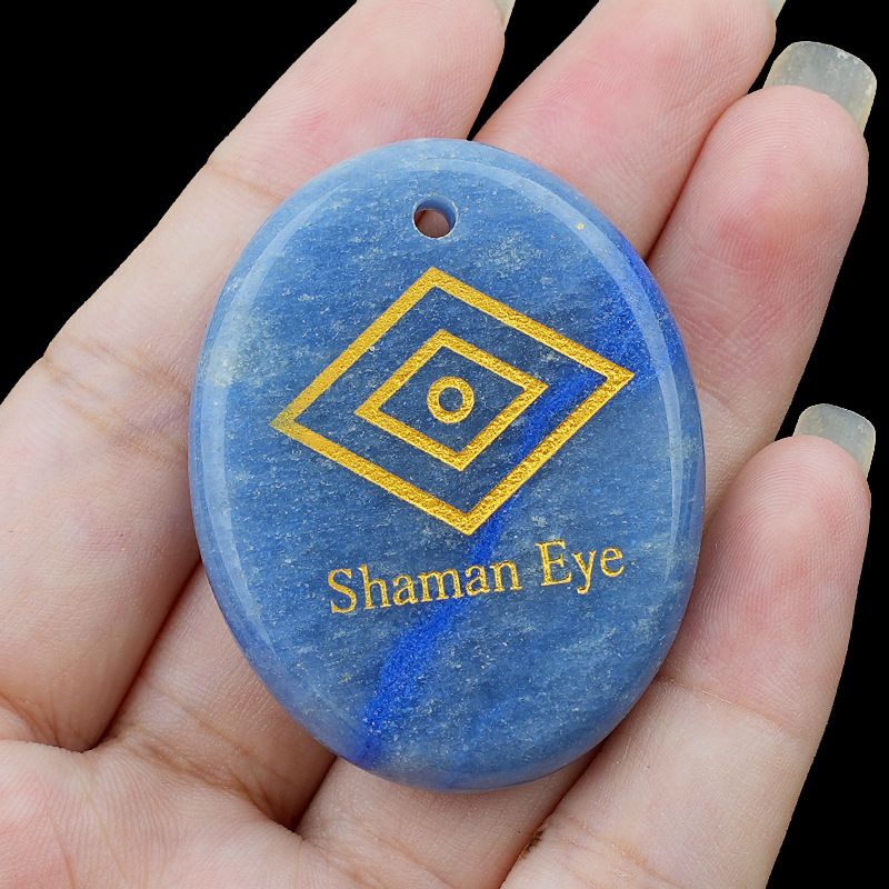2335-Pingente de letras de pedra de palma de pedra de cristal natural Shaman Eye