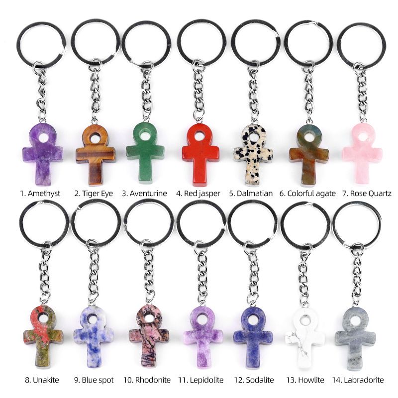 2002-Ametista Anka Cross Keychain Antiga Pedra Egípcia Símbolo de Vida DIY Pingente De Decoração De Casa