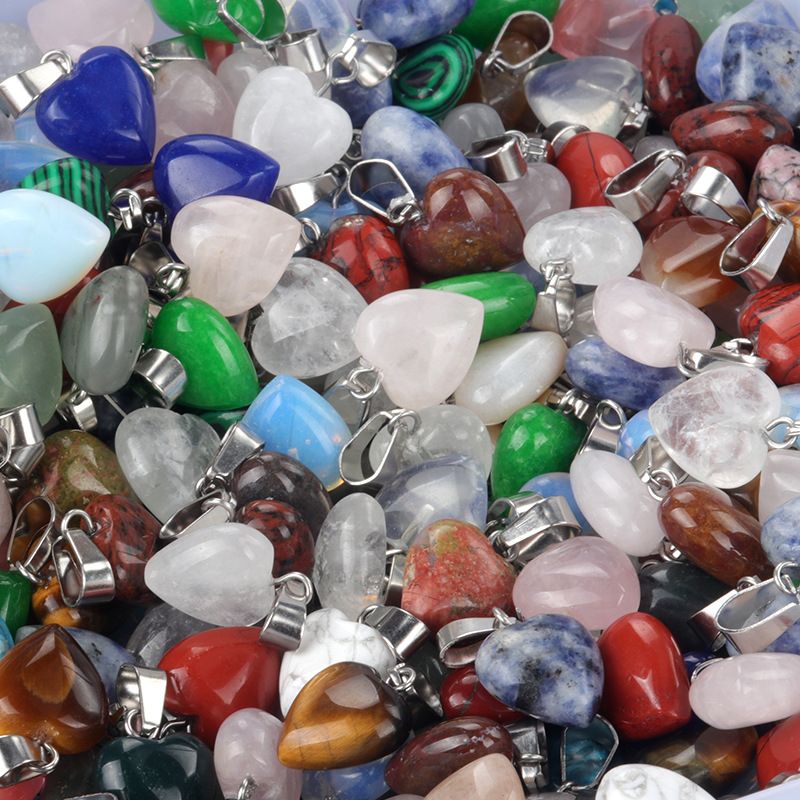 1676-13Mm pingente de amor, pingente de amor de pedra de cristal de ágata natural DIY colar em forma de coração acessórios de jóias