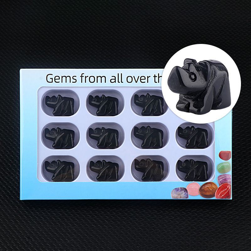 Esculpido 1in Micro Paisagem Ornamento Cristal Natural Pedra Rinoceronte Conjunto 12 Grade Animal Tigre Olho Rinoceronte